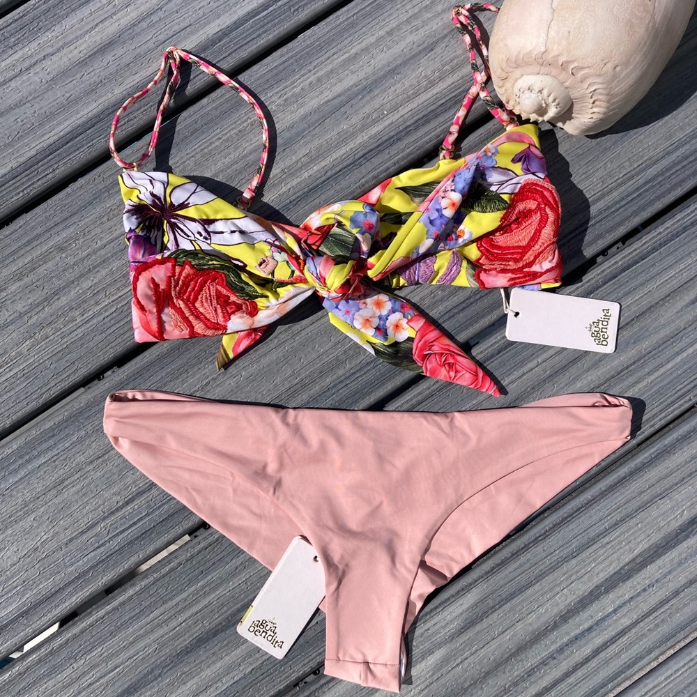 AGUA BENDITA Set - Beaded Lucille Bikini Top & Lola Cheeky Bottoms - XL/L